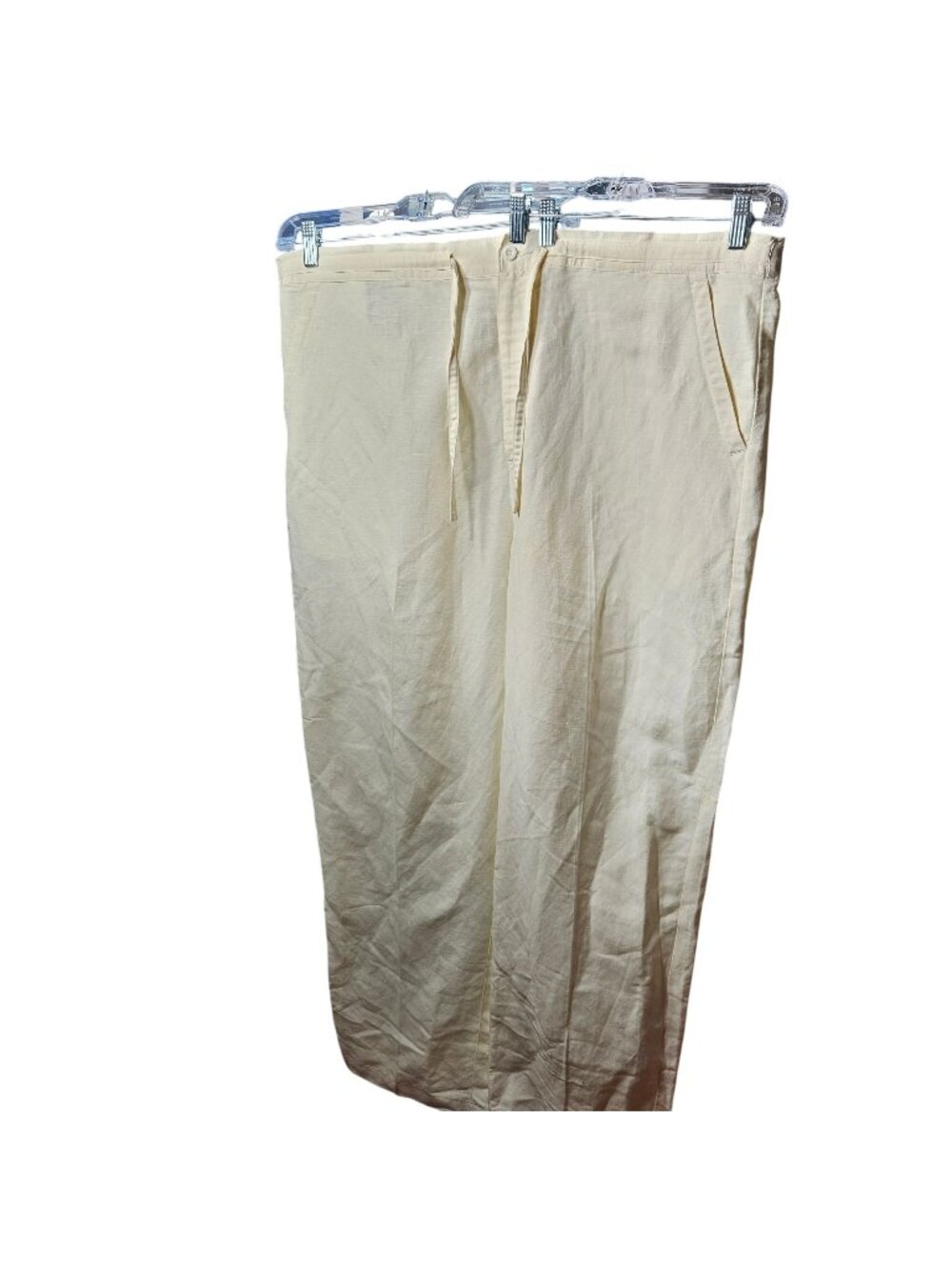 Cubavera Mens XX-Large Beige Linen-Blend Pants With Drawstring And Button Closur